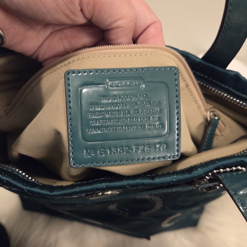 Coach Teal Signature "C" Tote With Sequins - Picture 4 of 9